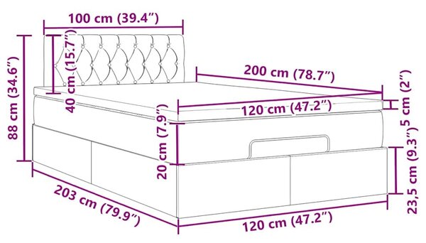 VidaXL Ottomán ágy matraccal sötétszürke 120x200 cm szövet