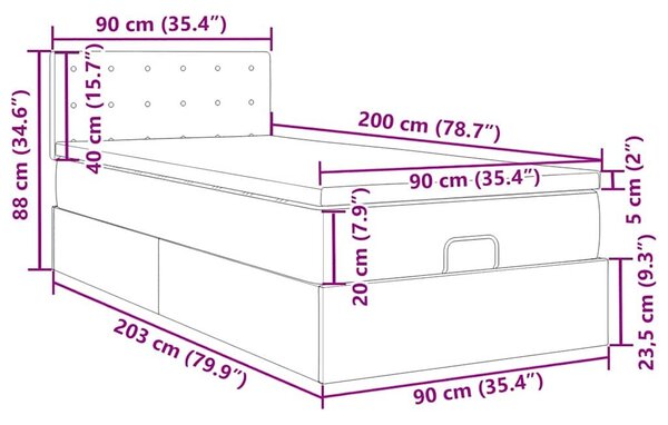 VidaXL Ottomán ágy matraccal sötétbarna 90x200 cm szövet
