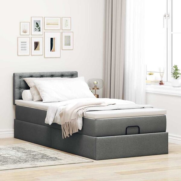 VidaXL Ottomán ágy matraccal sötét szürke 90x200 cm szövet