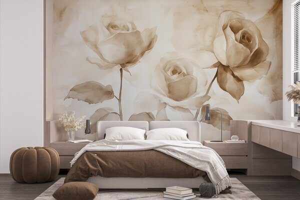 Fotótapéta Rózsák festése levelekkel, Rózsás fotótapéta, Népszerű fotótapéta, w02490 - Tapeko.hu