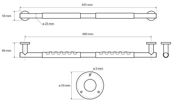 Sapho Sapho, Erős fogantyú csúszásgátló markolattal 600mm, polírozott rozsdamentes acél, XR506