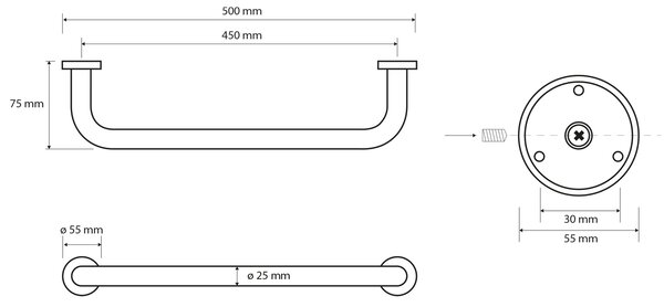 Sapho Sapho, X-ROUND E fix fogantyú 450mm, króm, XR500
