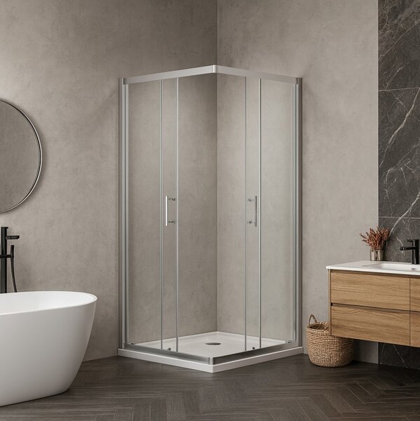 Erga Tucson, tolóajtós zuhanykabin 70 (ajtó) x 70 (fal) x 190 cm, 6mm átlátszó üveg, króm profil, ERG-S02-TUCSON-D070D070-CL-CR