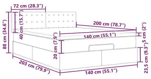 VidaXL Ottomán ágy matraccal & LED-ek krém 140x200 cm szövet