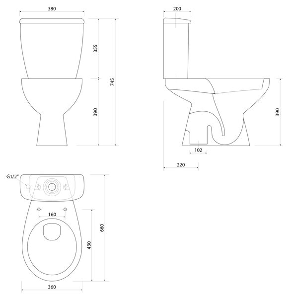 Aqualine Aqualine, MANUEL WC kombi csésze tartállyal, öblítőkészlettel, kevesebb hulladék, fehér, PS8814