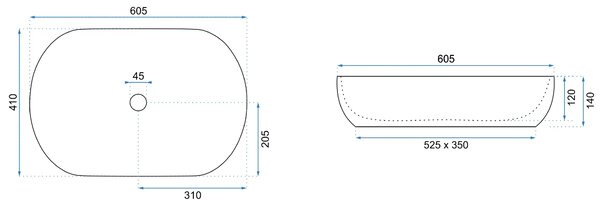 Rea Cleo, asztali mosogató 605x410x140mm, fehér, arany éllel, REA-U6211