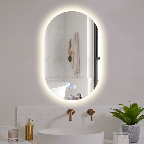 Erga Dalia, ovális LED tükör 60x100cm, 3 színű fény, háttérvilágítás, páramentes fűtőbetét, ERG-V01-Dalia-6010-CL