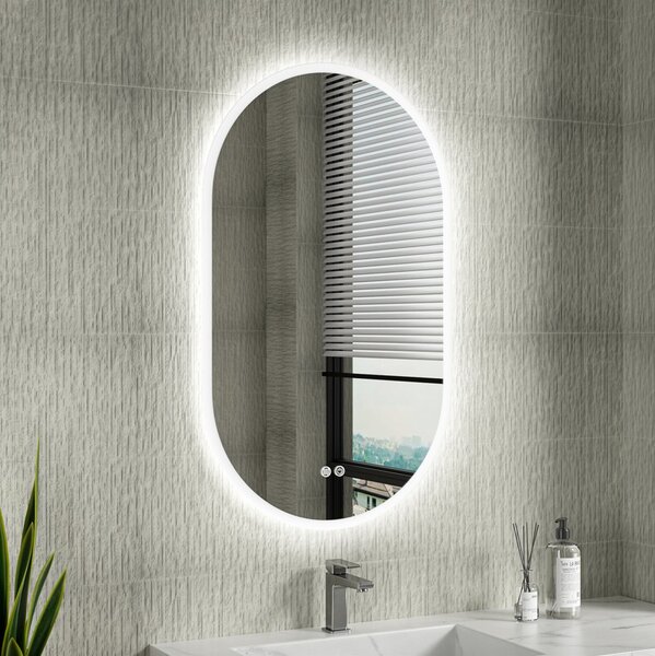 Erga Demi, ovális LED tükör 60x100cm, 3 színű fény, első világítás, páramentes fűtőbetét, ERG-V01-Demi-6010-CL