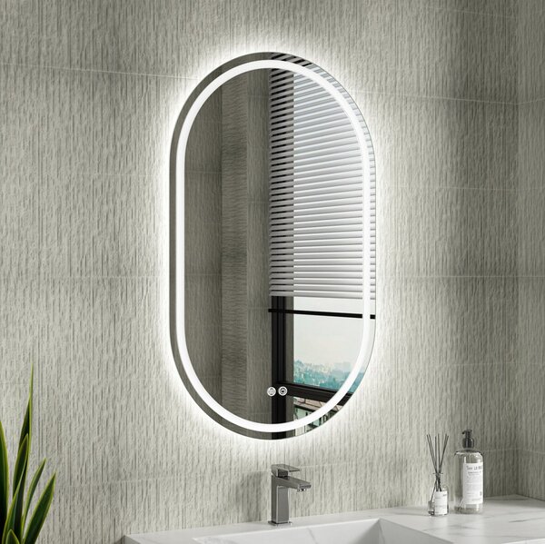 Erga Lyra, ovális LED tükör 60x100cm, 3 színű fény, első és hátsó világítás, páramentes fűtőbetét, ERG-V01-Lyra-6010-CL