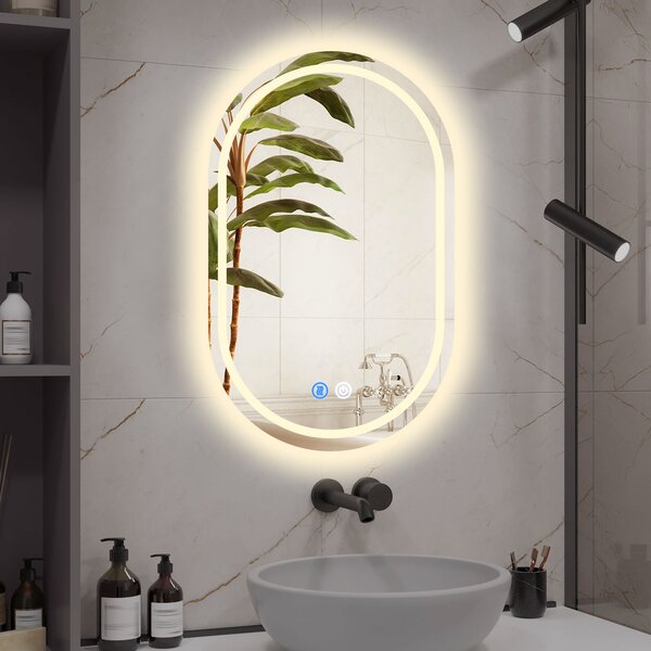 Erga Lyra, ovális LED tükör 40x60cm, 3 fényszín, első és hátsó világítás, páramentes fűtőpárna, ERG-V01-LYRA-4060-CL