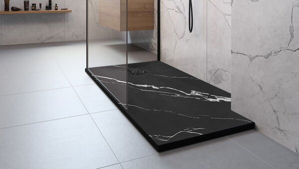 Rea Magnum Carrara, SMC zuhanytálca 90x90, fekete-kő mintás, REA-K7008