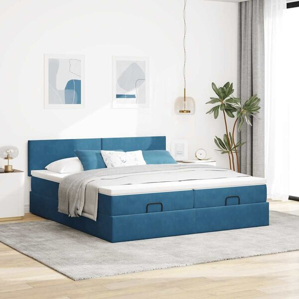 VidaXL Ottomán ágy matracokkal & LED-ek Sötétkék 200x200cm bársony