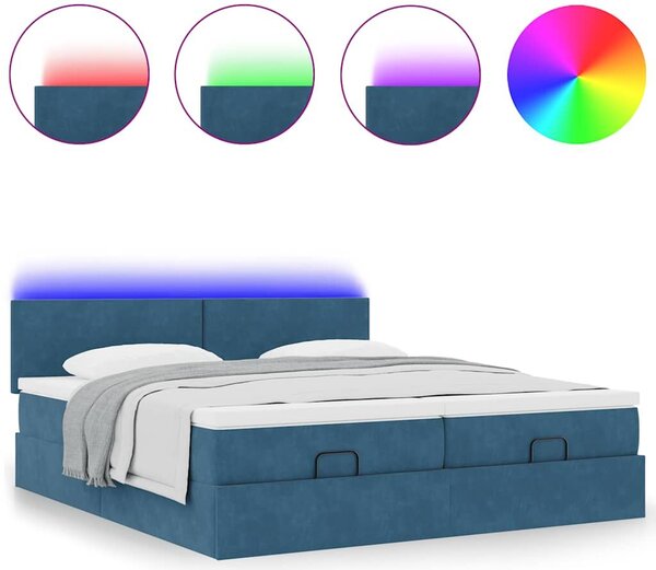 VidaXL Ottomán ágy matracokkal & LED-ek Sötétkék 200x200cm bársony