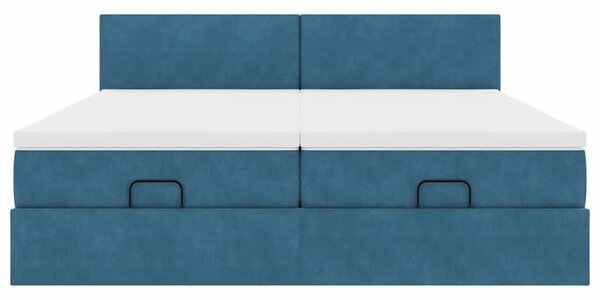 VidaXL Ottomán ágy matracokkal & LED-ek Sötétkék 200x200cm bársony
