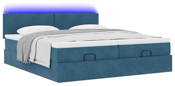 VidaXL Ottomán ágy matracokkal & LED-ek Sötétkék 200x200cm bársony