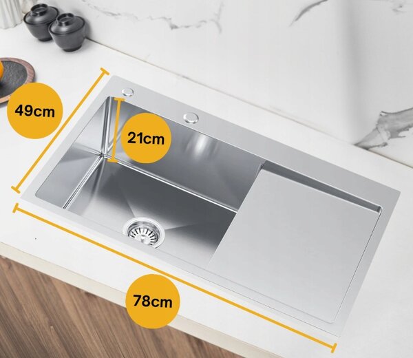 Erga HD, 1 kamrás acél mosogató 780x490x210 mm, bal, acél, ERG-MLS-HD7849L