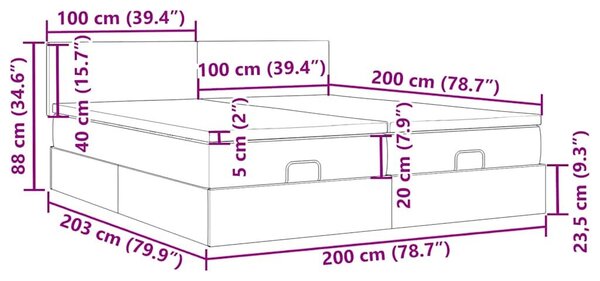 VidaXL Ottomán ágy matracokkal & LED-ek Sötétkék 200x200cm bársony