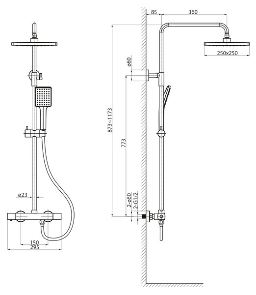 Sapho Sapho, DARK zuhanyoszlop termosztatikus csapteleppel, matt fekete, KJ639