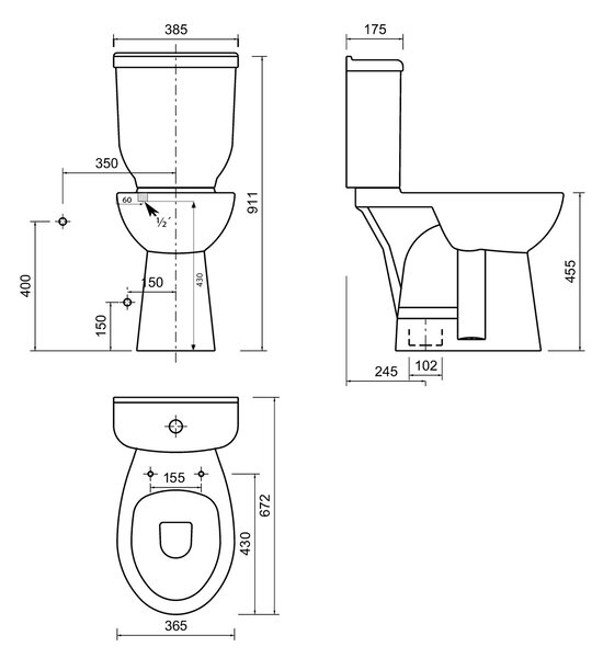 CREAVIT CREAVIT, HANDICAP WC csésze, alsó hulladék, 36,5x67,2 cm, fehér, BD305