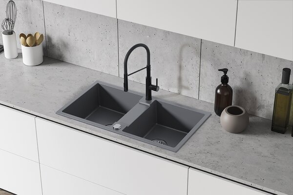 Kuchinox Rab, 2 rekeszes gránit mosogató 800x440x186 mm, szürke, LAV-SBF_520Y