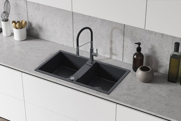 Kuchinox Rab, 2 rekeszes gránit mosogató 800x440x186 mm, fekete pettyes, LAV-SBF_720Y