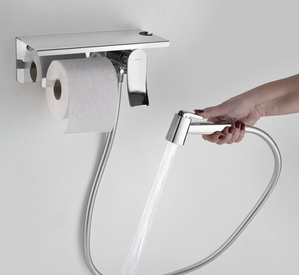 Sapho Sapho, Rejtett bidé csaptelep stop zuhannyal és WC-papír tartóval, króm, TJ040