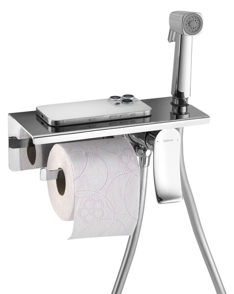 Sapho Sapho, Rejtett bidé csaptelep stop zuhannyal és WC-papír tartóval, króm, TJ040