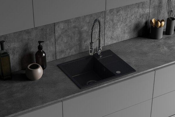 Kuchinox Laut, 1 rekeszes gránit mosogató 560x440x174 mm + szifon, fekete pettyes, LAV-SBZ_713Y