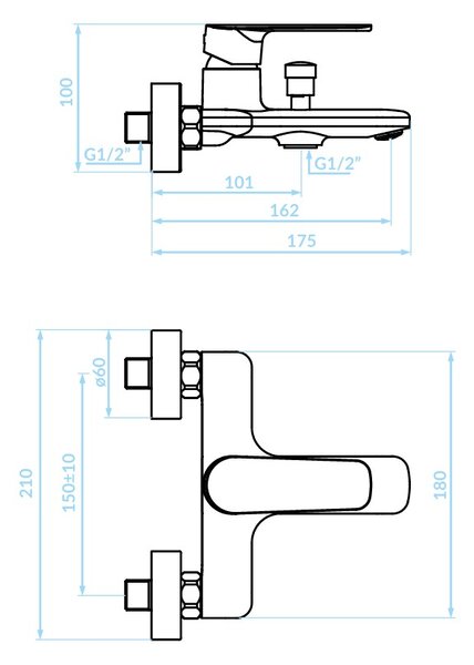 Kuchinox Gava, falra szerelhető fürdőkád csaptelep, 150 mm-es távolság, fényes arany, LAV-BQG_G10D