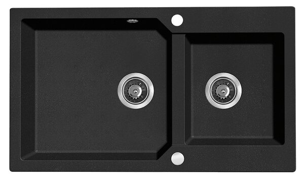 Kuchinox Milos, 2 rekeszes gránit mosogató 860x500x215 mm + szifon, fekete pettyes, LAV-SPM_7208