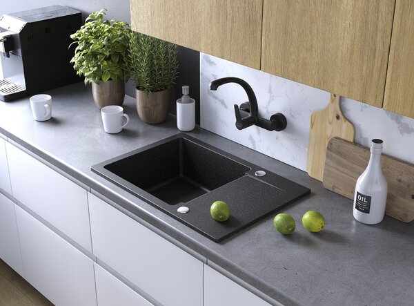 Kuchinox Celebes, 1 rekeszes gránit mosogató 650x440x185mm rövid csepegtetővel, fekete, LAV-SBL_713T
