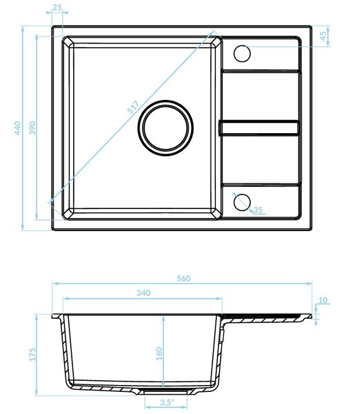 Kuchinox Viti, 1 rekeszes gránit mosogató 560x440x175 mm + szifon, bézs, LAV-SBX_413Y