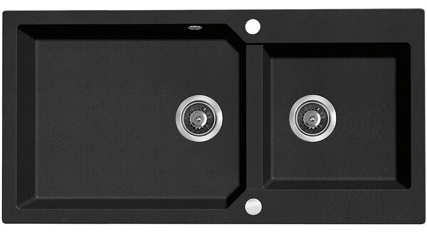 Kuchinox Milos, 2 rekeszes gránit mosogató 980x500x215 mm + szifon, fekete pettyes, LAV-SPM_7209