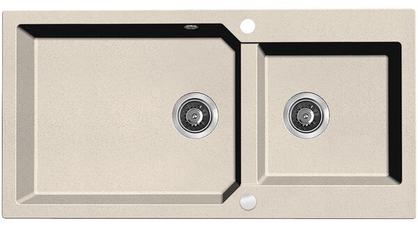 Kuchinox Milos, 2 rekeszes gránit mosogató 980x500x215 mm + szifon, bézs, LAV-SPM_4209