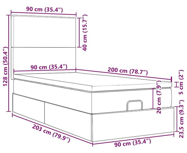 VidaXL világosszürke szövet ottomán ágy matraccal & LED-ek 90x200 cm