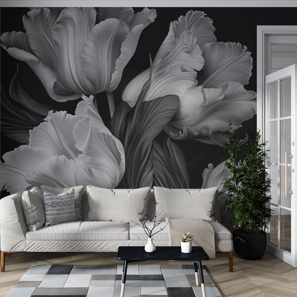 Fotótapéta Elegáns tulipánok monokróm árnyalatokban, Modern fotótapéta, Modern fotótapéta, w02557 - Muralas.hu