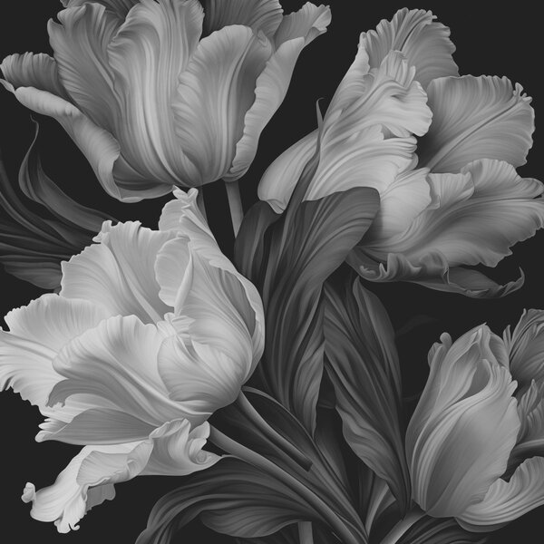 Fotótapéta Elegáns tulipánok monokróm árnyalatokban, Modern fotótapéta, Modern fotótapéta, w02557 - Muralas.hu