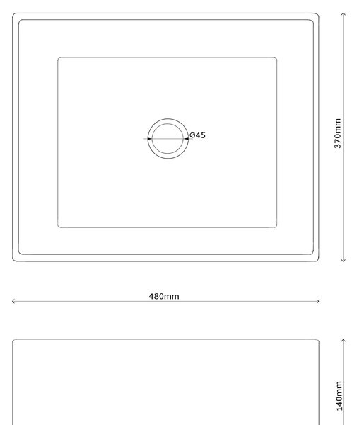 Gamma Cava, asztali mosdó 480x370x140 mm, fehér, fekete peremmel, GMA-UC-CAVA