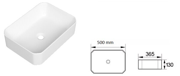 Gamma Luka, asztali mosdó 500x365x130 mm, fényes fehér, GMA-UC-LUKA
