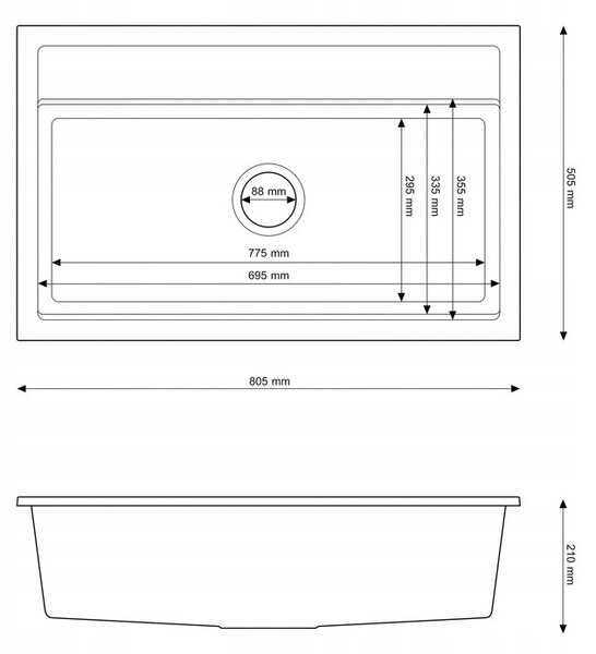 Gamma Advance, 1 rekeszes gránit mosogató 805x505x210 mm, fekete arany pöttyökkel, GMA-ZLE000115