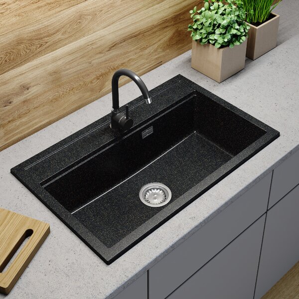 Gamma Advance, 1 rekeszes gránit mosogató 805x505x210 mm, fekete arany pöttyökkel, GMA-ZLE000115