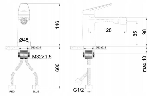 Gamma Evo, bidé csaptelep h-146, fehér, GMA-BEB-WH