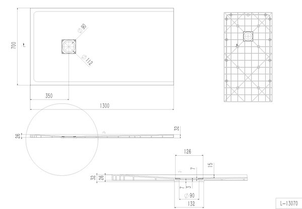 Erga Hyper, SMC zuhanytálca 130x70x2,6 cm + szifon, fekete matt, ERG-V06-SMC-7013S-BK