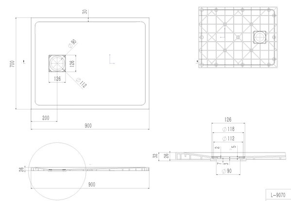 Erga Hyper, SMC zuhanytálca 90x70x2,6 cm + szifon, fehér matt, ERG-V06-SMC-7090S-WH