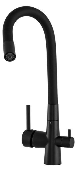 Gamma Flex, háromutas mosogató csaptelep rugalmas karral vízszűrő csatlakozással, matt fekete, GMA-BFXF-BK