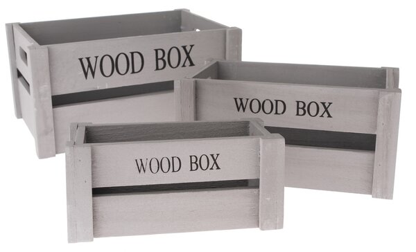 Wood Box fadoboz készlet , 3 db, szürke