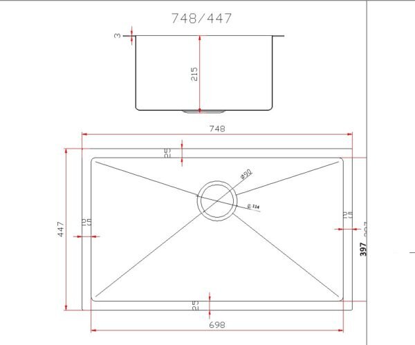 Gamma Gamma, 1 rekeszes rozsdamentes acél mosogató 750x450x210 mm, arany matt, GMA-S7545-GD
