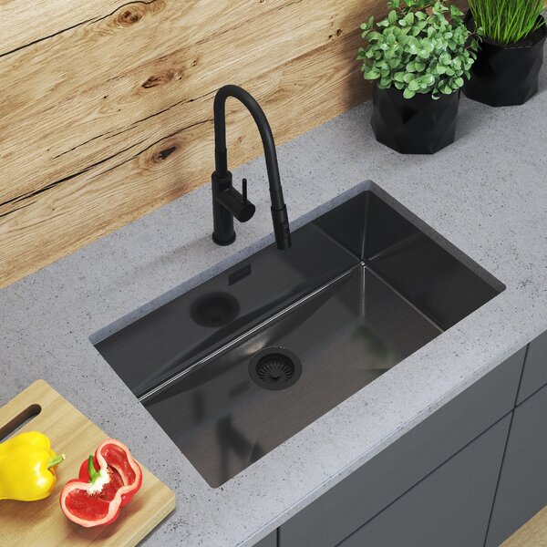Gamma Gamma, 1 rekeszes rozsdamentes mosogató 750x450x210 mm, fekete, GMA-S7545-BK