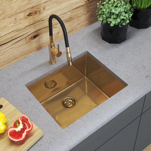 Gamma Gamma, 1 rekeszes rozsdamentes acél mosogató 540x440x210 mm, arany matt, GMA-S5444-GD