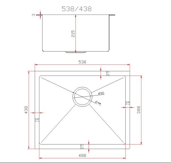 Gamma Gamma, 1 rekeszes rozsdamentes mosogató 540x440x210 mm, acél, GMA-S5444-CH